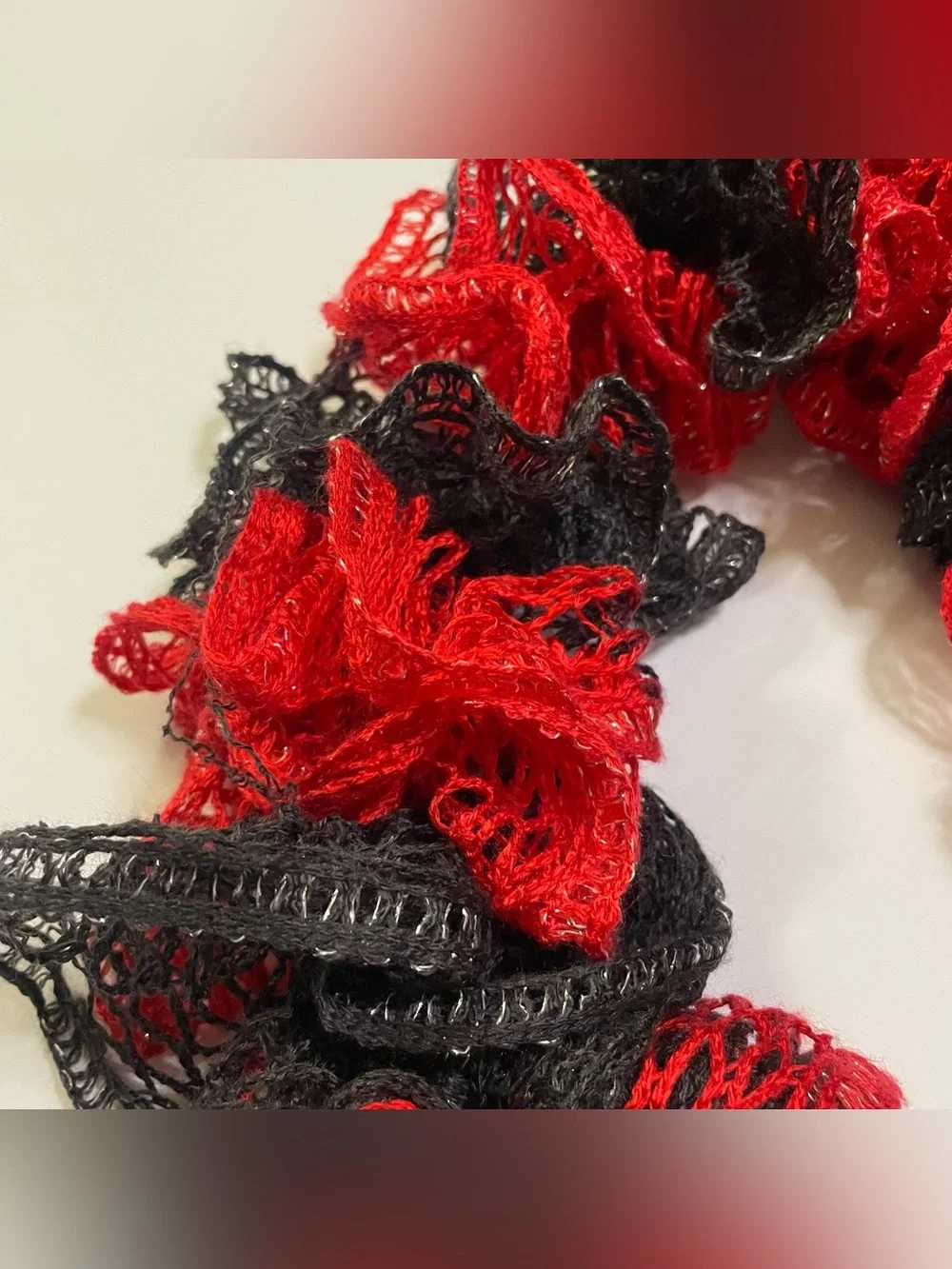 Metallic Black and Red Knitted Scarf